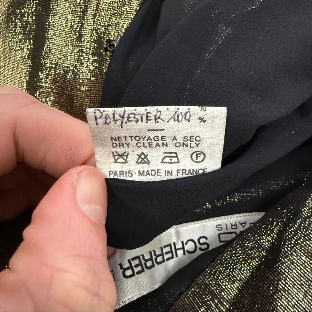 Jean-Louis Scherrer Paris Silk Gold Lame Button Circle Skirt Pleated Dress - Picture 9 of 9